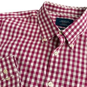 Charles Tyrwhitt Weekend Mens Slim Fit Pink Gingham Non Iron Cotton Shirt Large